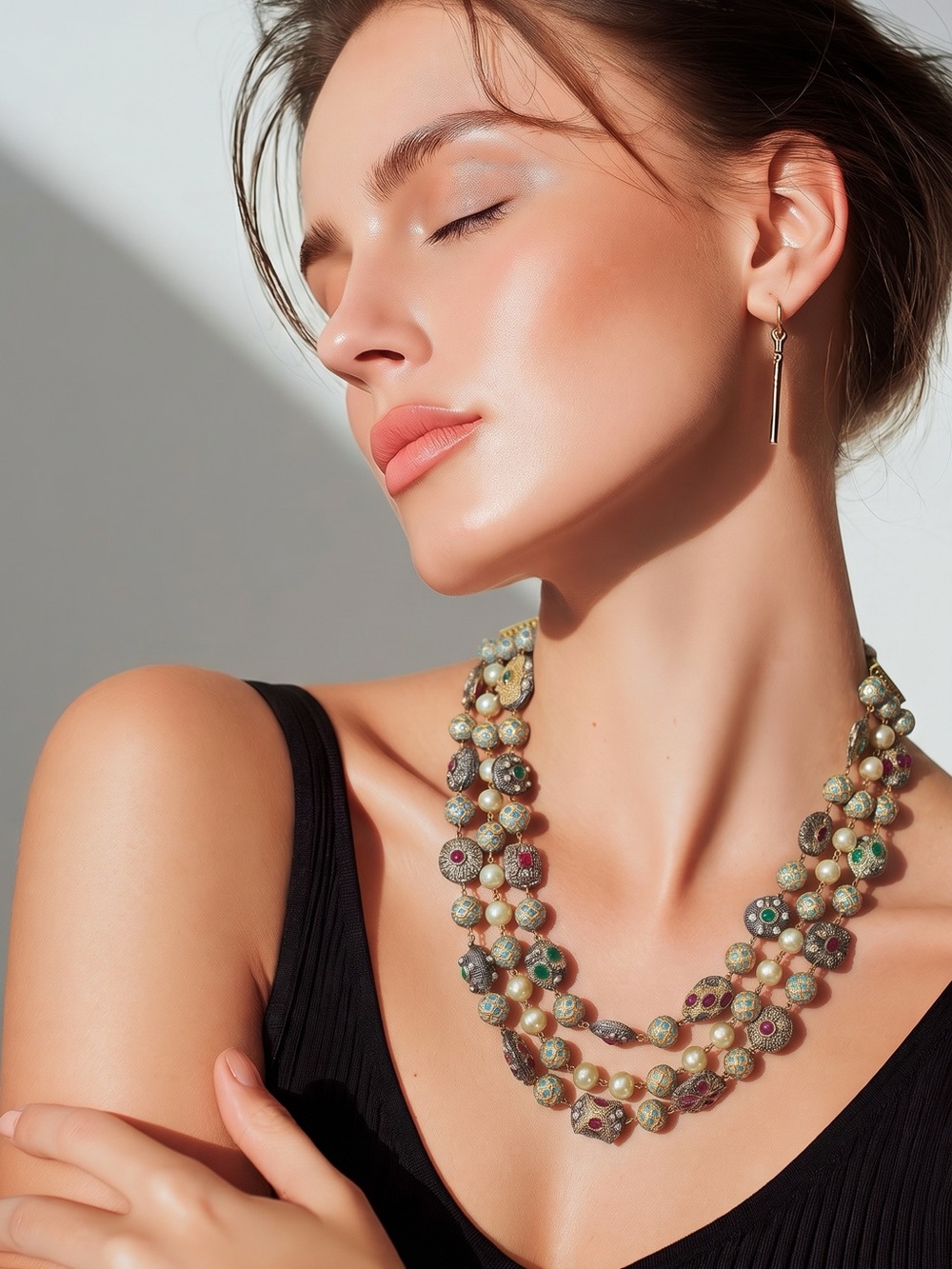 Multi-Strand Beaded Statement Necklace set in Green and Gold